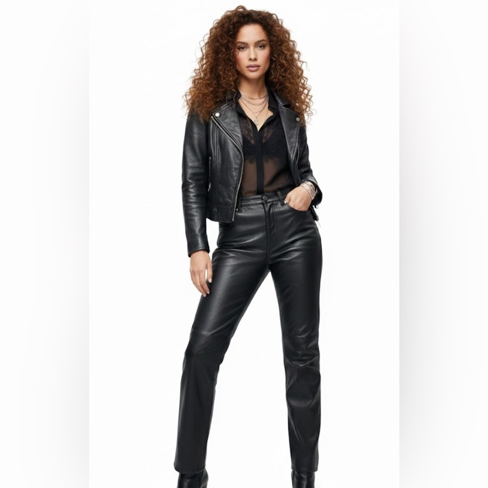 VNTG Wilsons Leather Black High Waisted Pants 80s90s Biker Rocker 28/29” (8)